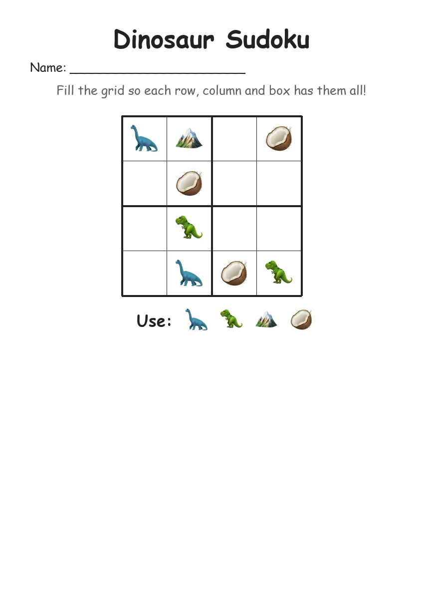 Dinosaur Sudoku 4x4 (Kindergarten)