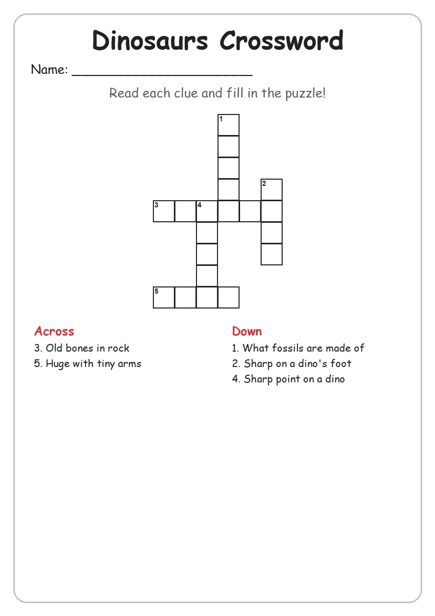 Dinosaurs crossword worksheet for Grade 2