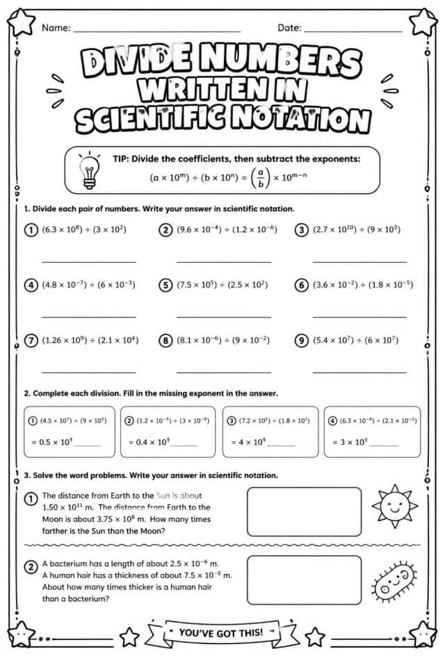 Divide numbers written in scientific notation