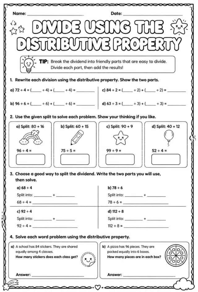 Divide using the distributive property