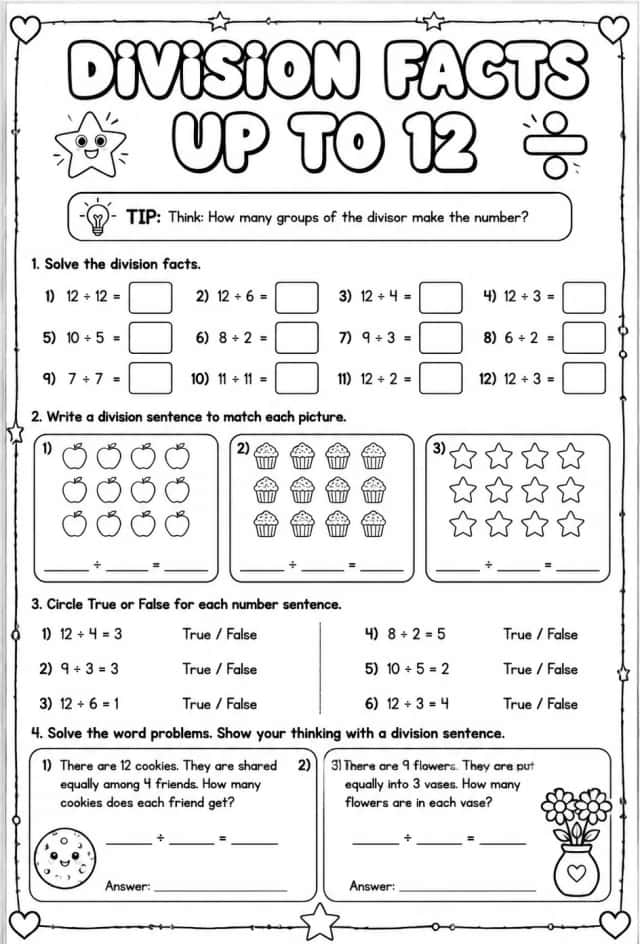 Division facts up to 12