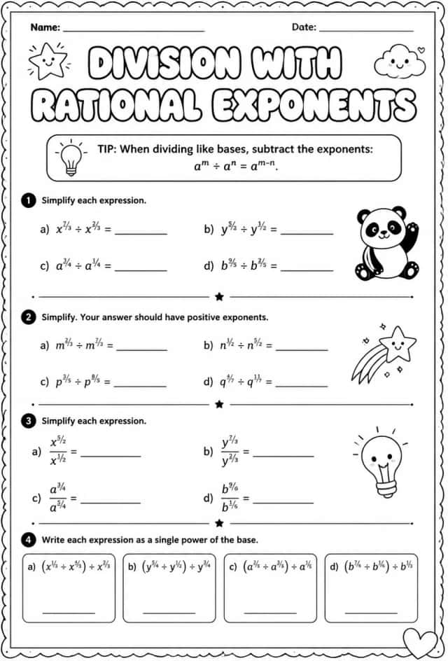 Division with rational exponents