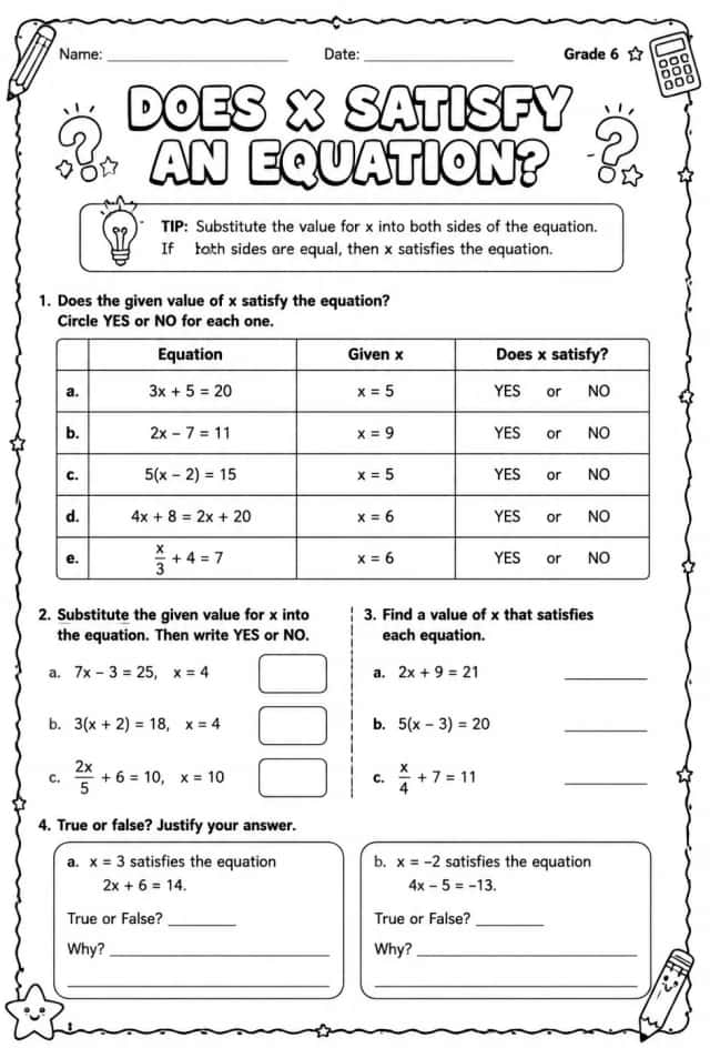 Does x satisfy an equation?