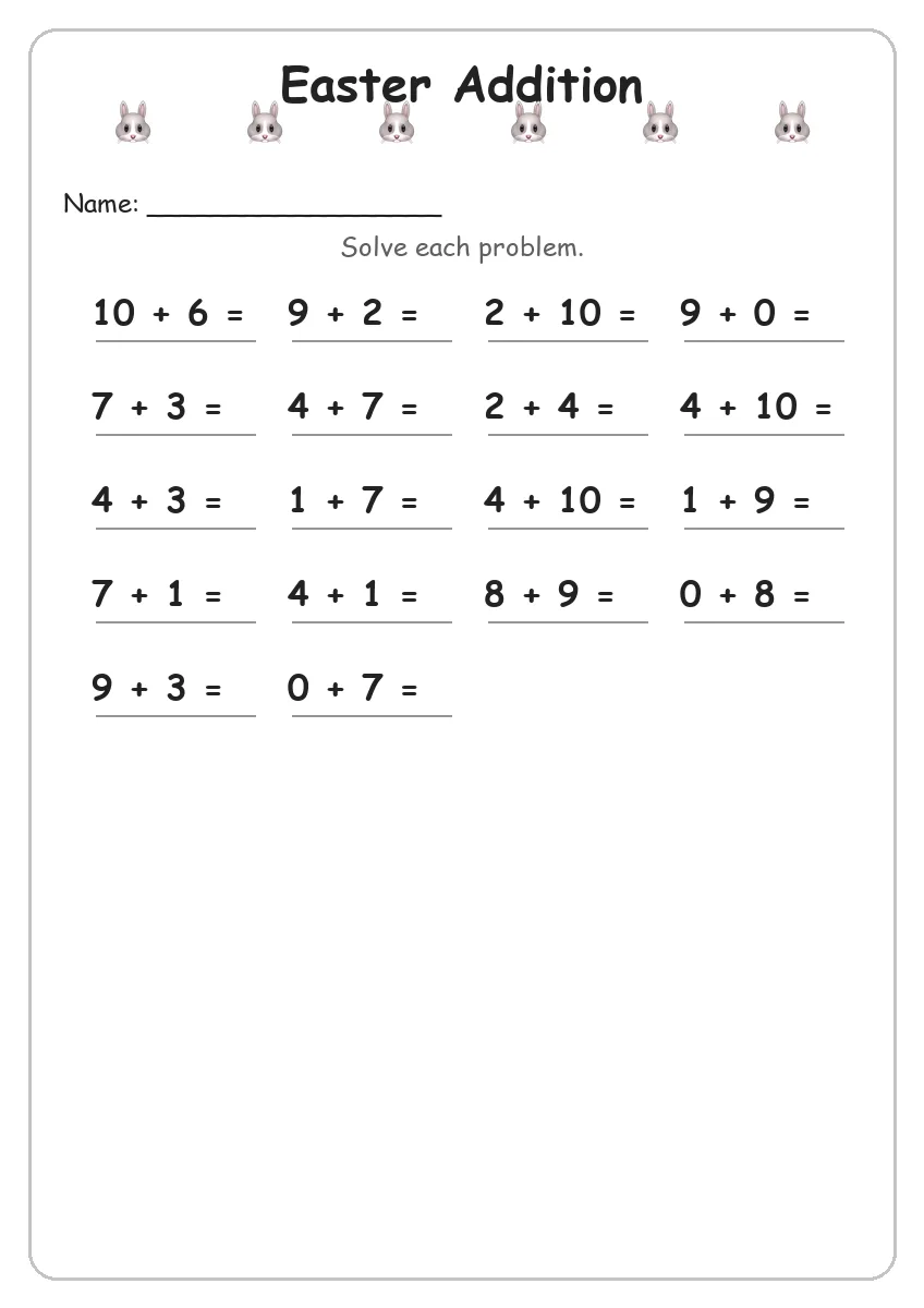 Easter Addition (Grade 1)