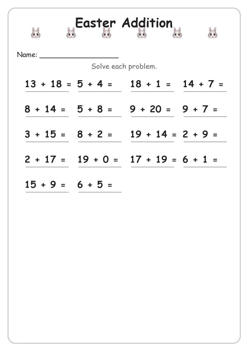 Easter addition worksheet for Grade 2