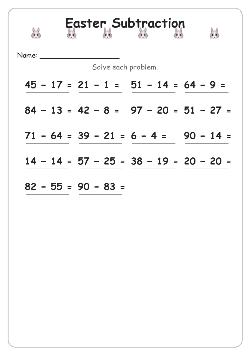 Easter Subtraction (Grade 3)