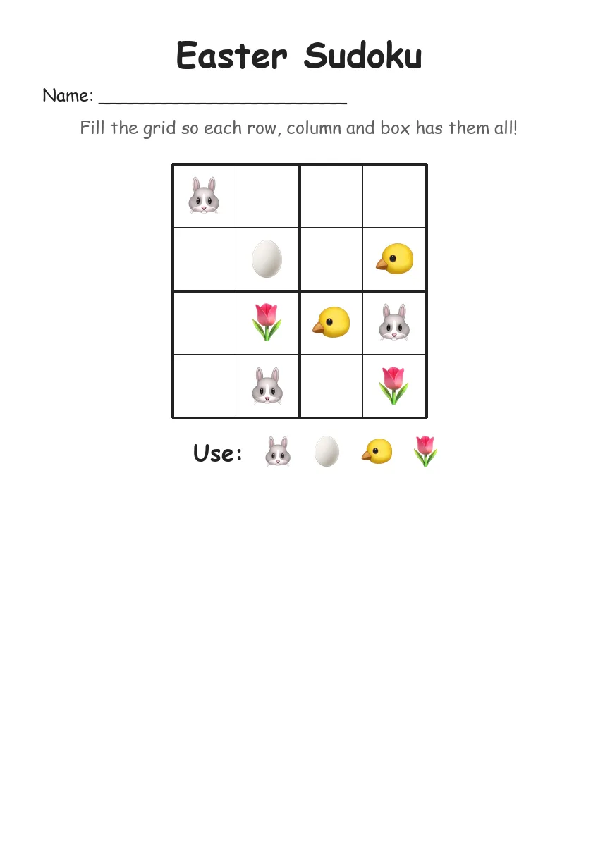 Easter Sudoku 4x4 (Kindergarten) worksheet for Kindergarten