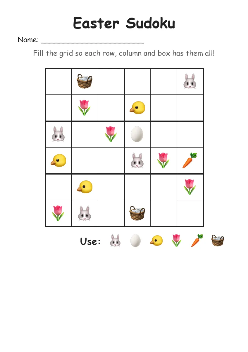 Easter Sudoku 6x6 (Grade 2) worksheet for Grade 2