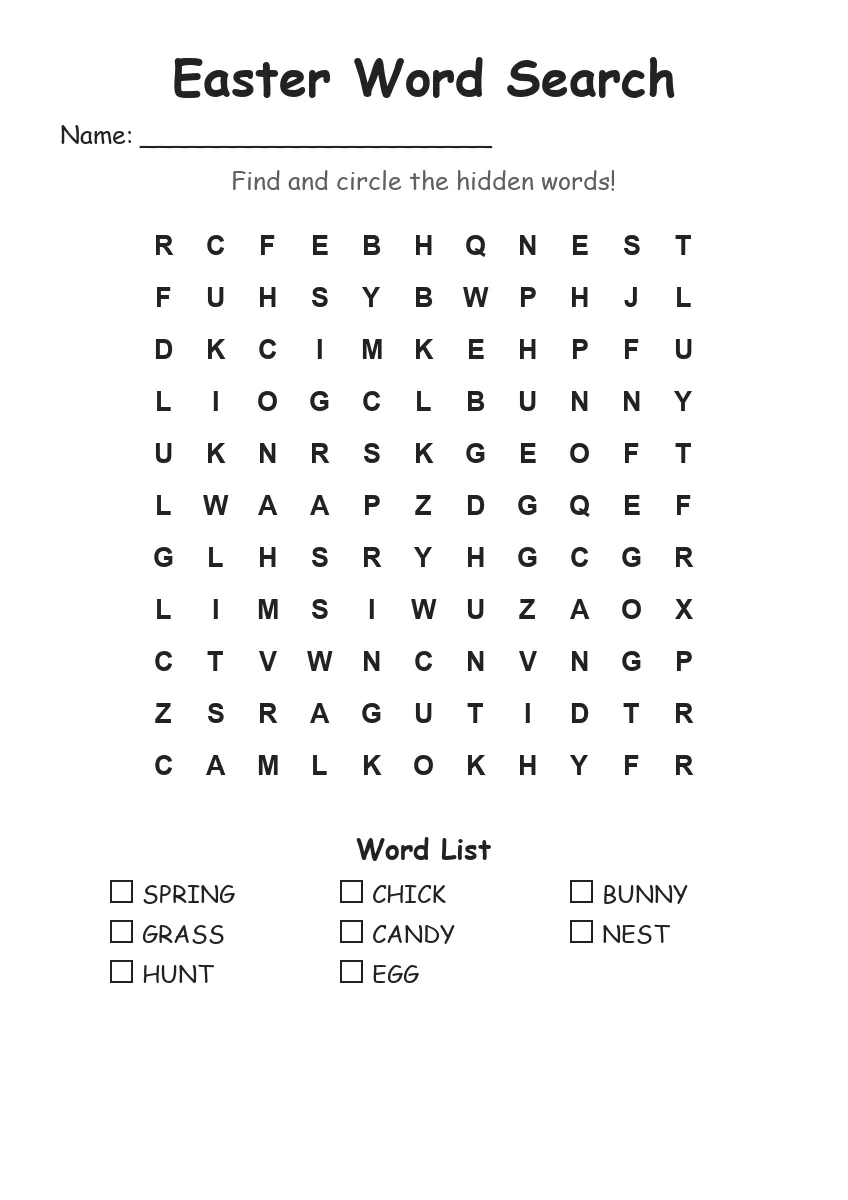 Easter Word Search (Grade 1)