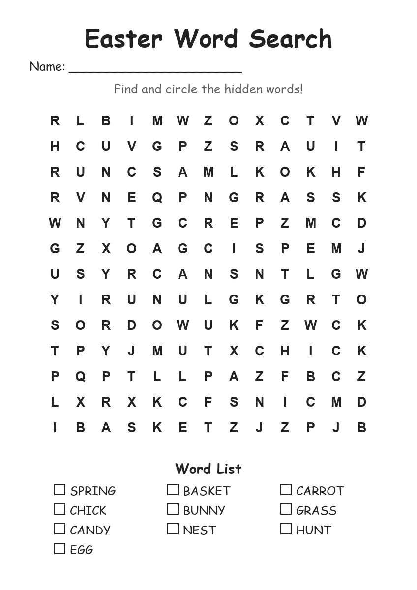 Easter Word Search (Grade 2)