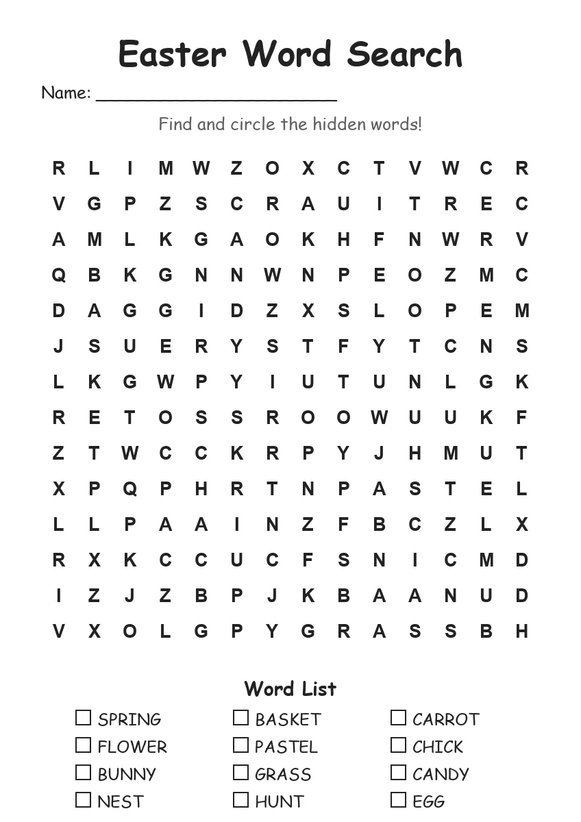 Easter Word Search (Grade 3)
