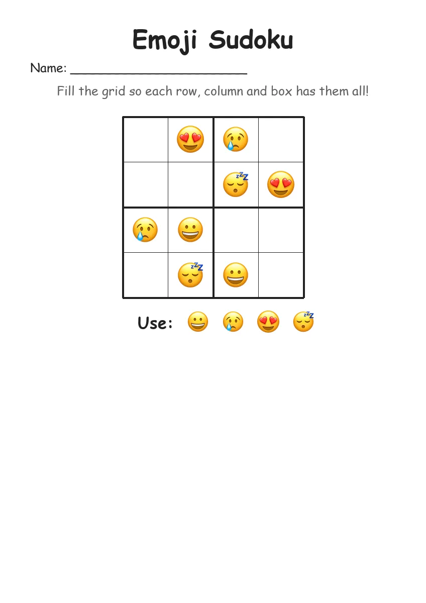 Emoji Sudoku 4x4 (Kindergarten)