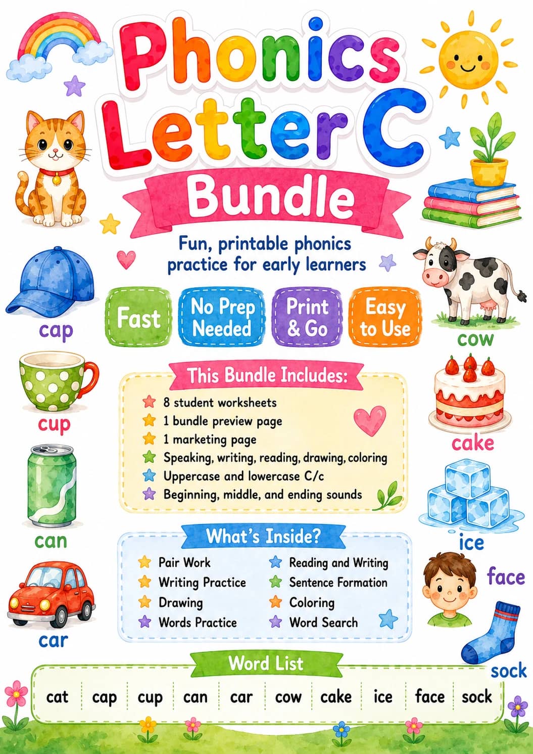 Letter C Phonics Worksheets Pack printable worksheet pack preview from KiwiBee