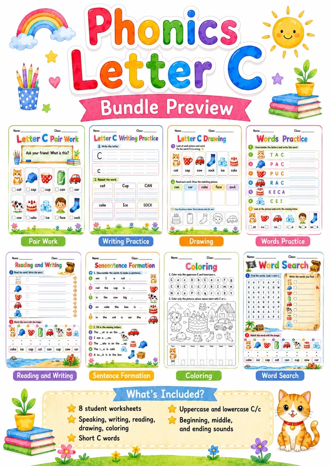 Letter C Phonics Worksheets Pack page 2 printable worksheet preview