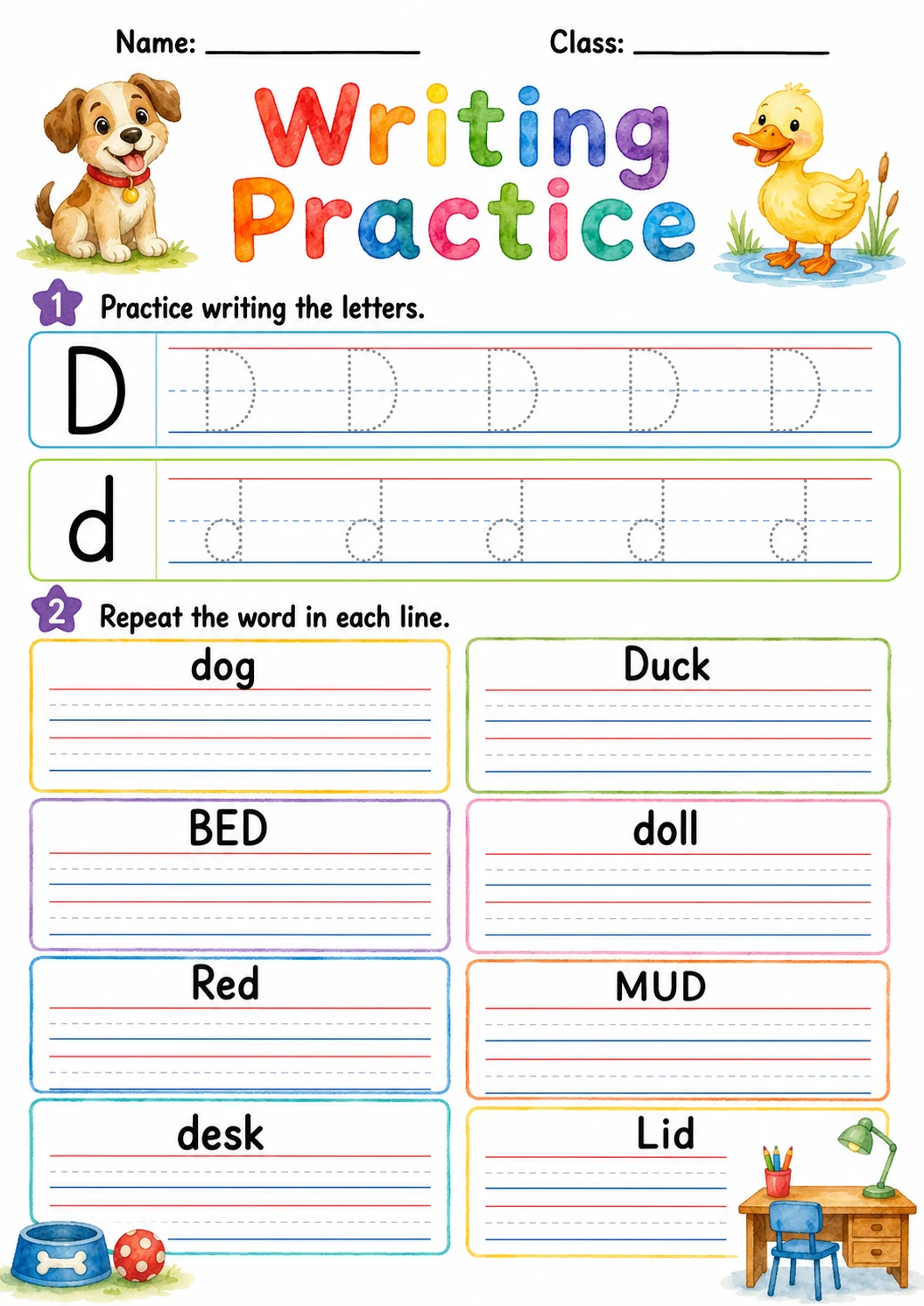 Letter D Phonics Worksheets Pack page 4 printable worksheet preview