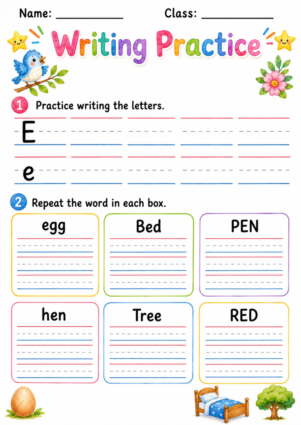 Letter E Phonics Worksheets Pack page 4 printable worksheet preview