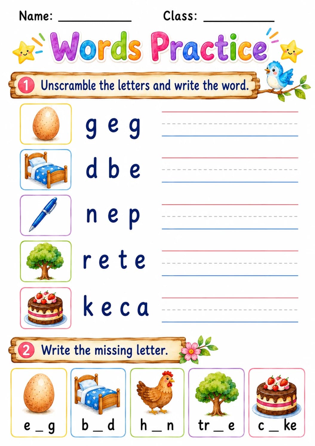 Letter E Phonics Worksheets Pack page 6 printable worksheet preview
