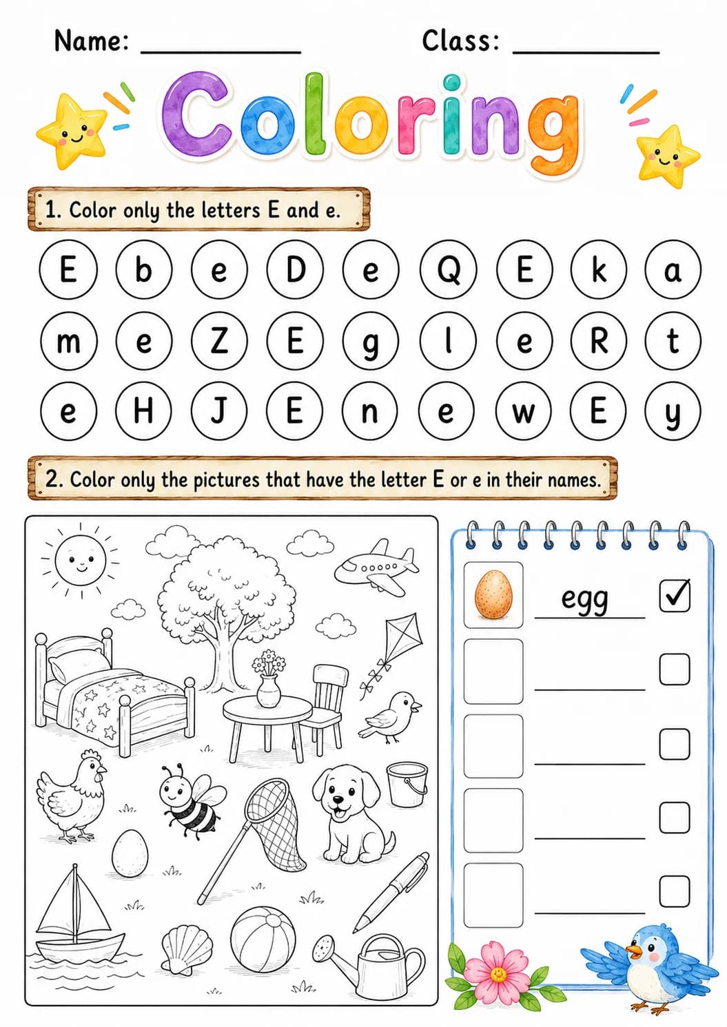 Letter E Phonics Worksheets Pack page 9 printable worksheet preview