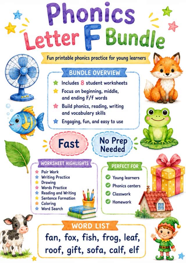 Letter F Phonics Worksheets Pack