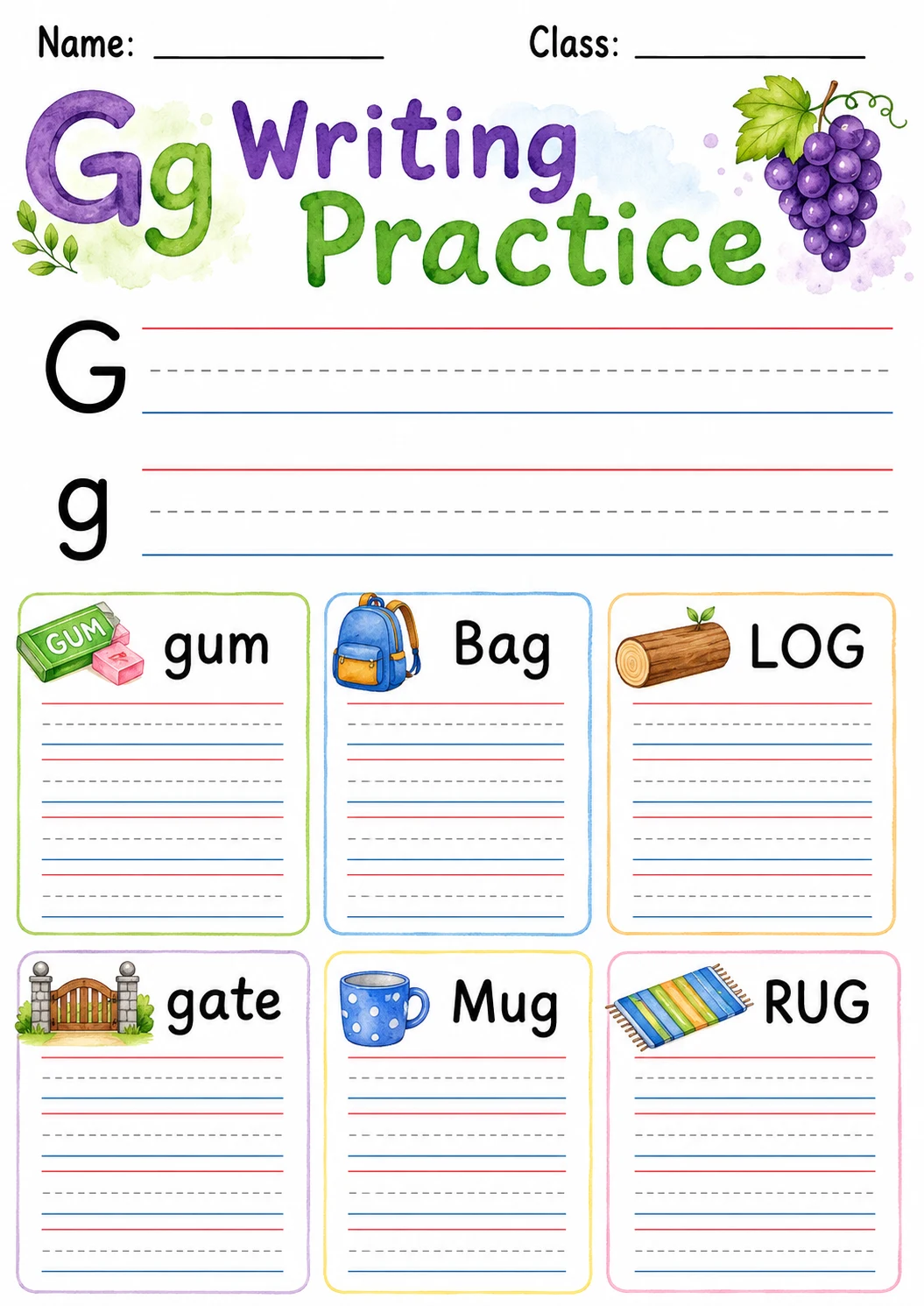 Letter G Phonics Worksheets Pack page 4 printable worksheet preview