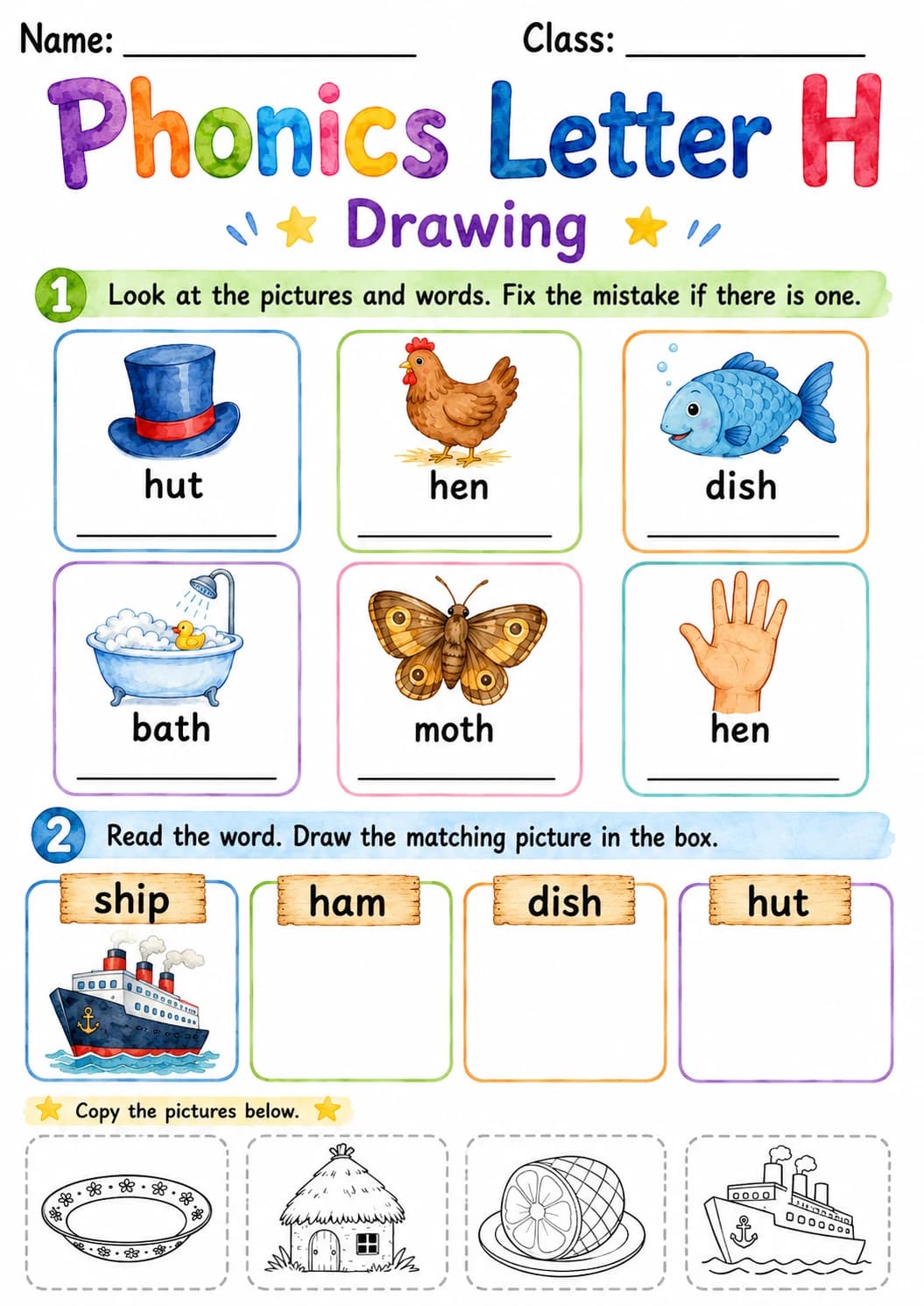 Letter H Phonics Worksheets Pack page 5 printable worksheet preview