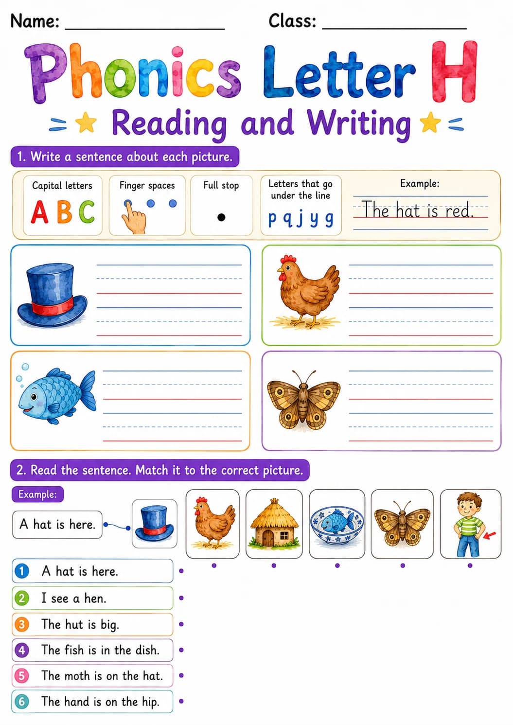 Letter H Phonics Worksheets Pack page 7 printable worksheet preview