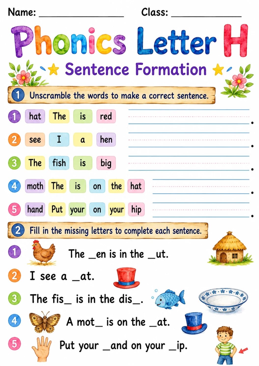 Letter H Phonics Worksheets Pack page 8 printable worksheet preview