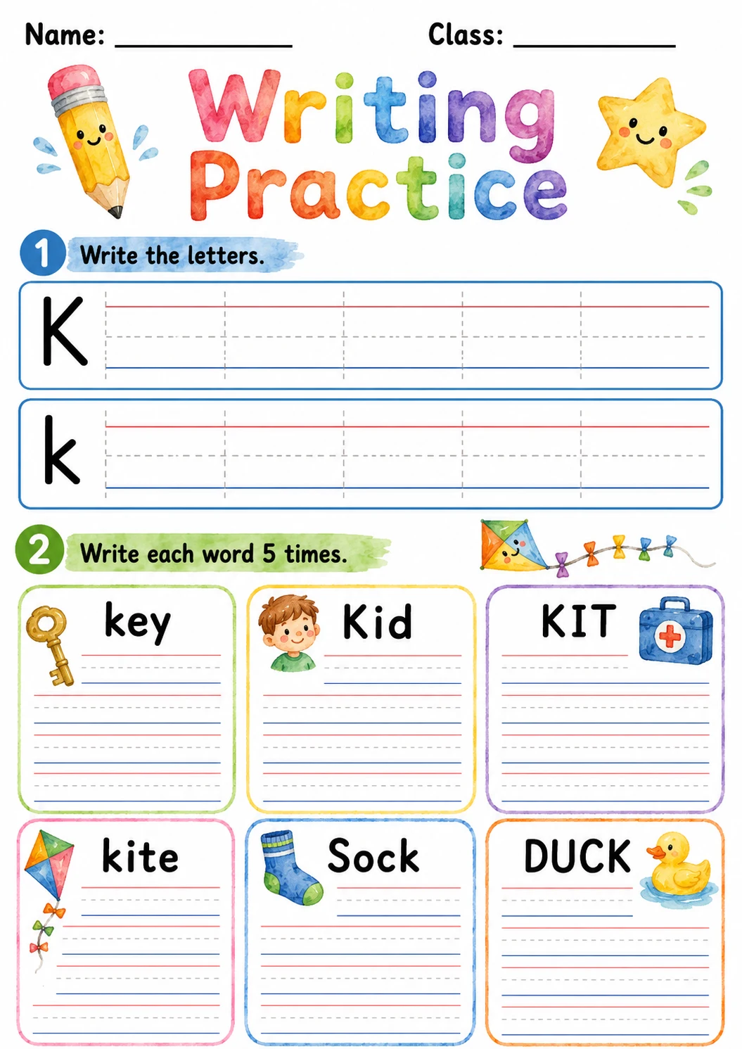 Letter K Phonics Worksheets Pack page 4 printable worksheet preview