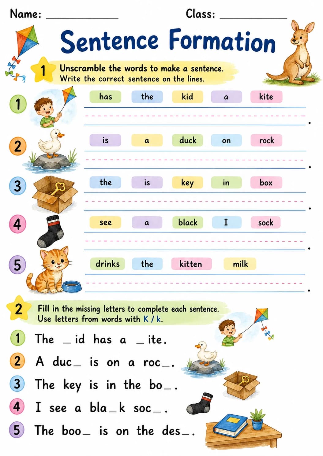 Letter K Phonics Worksheets Pack page 8 printable worksheet preview