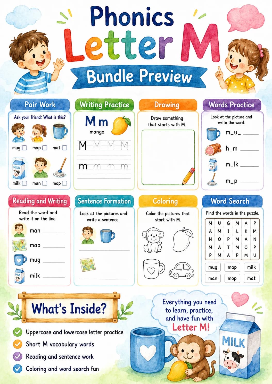Letter M Phonics Worksheets Pack page 2 printable worksheet preview