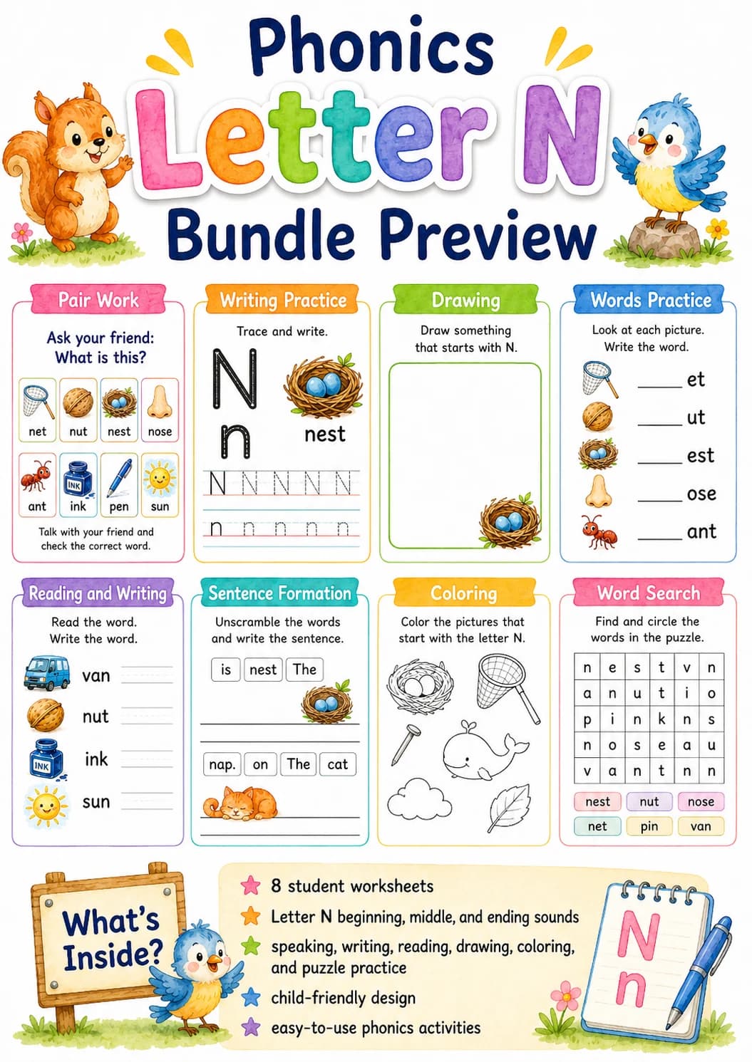 Letter N Phonics Worksheets Pack page 2 printable worksheet preview