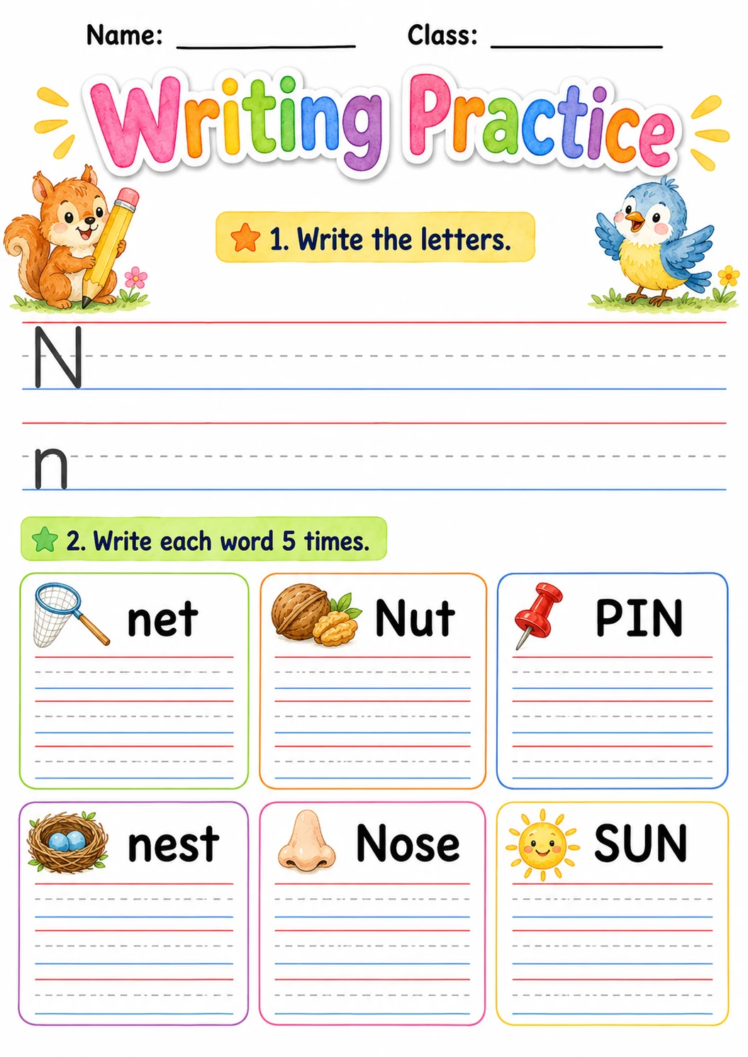 Letter N Phonics Worksheets Pack page 4 printable worksheet preview