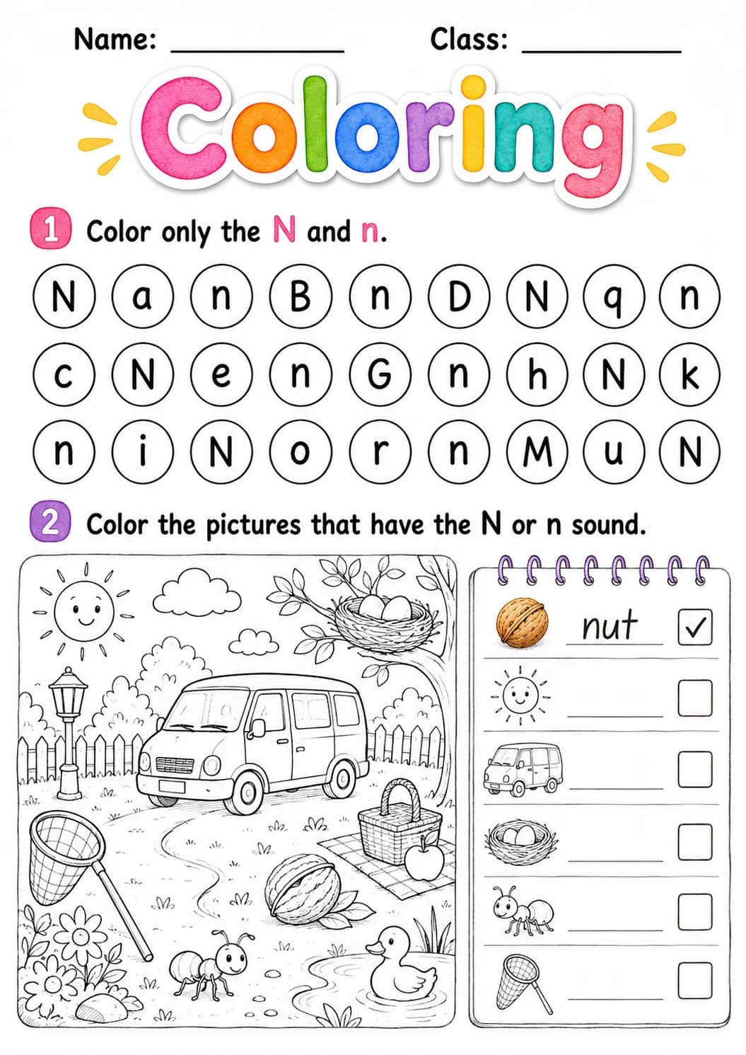 Letter N Phonics Worksheets Pack page 9 printable worksheet preview