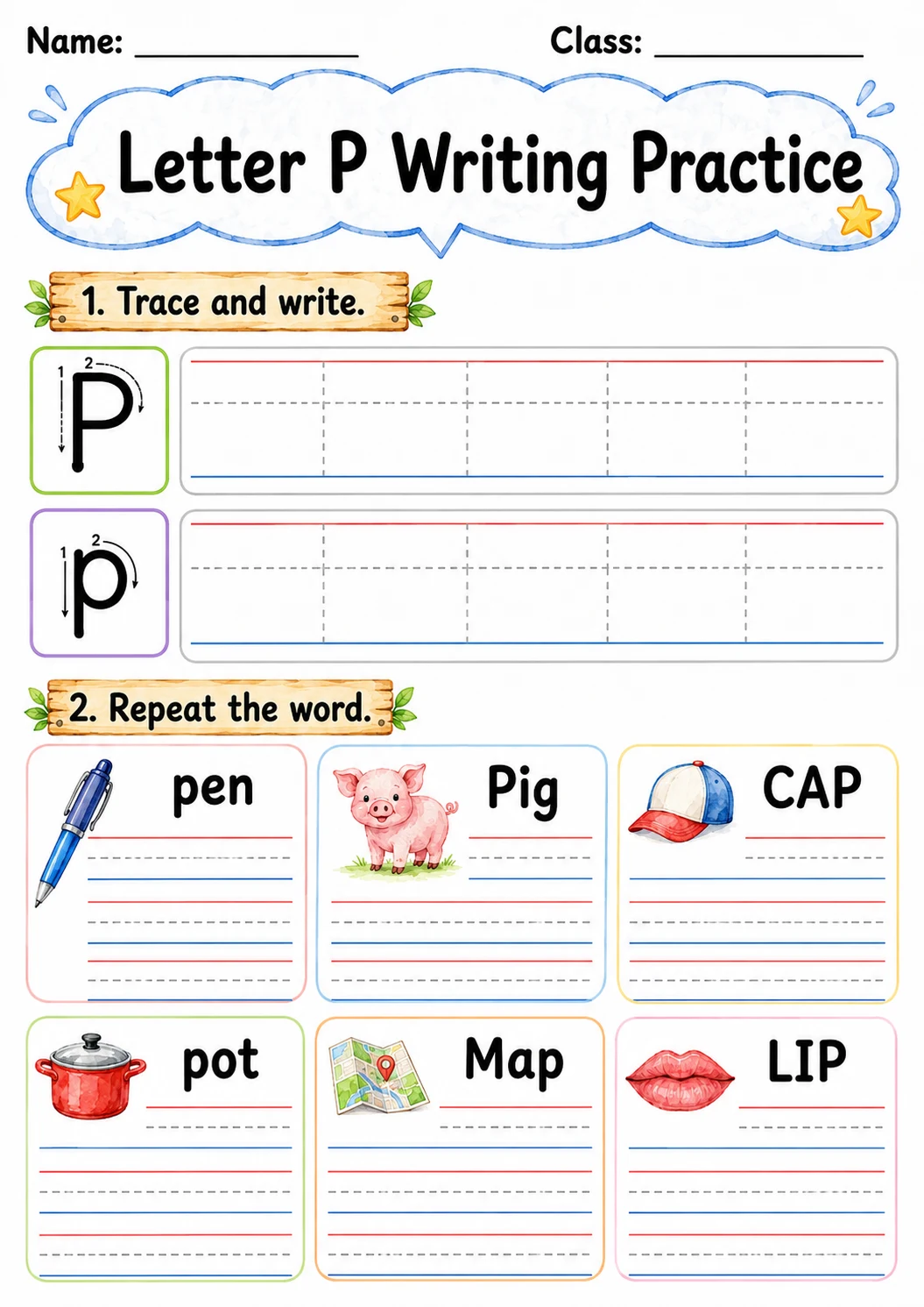 Letter P Phonics Worksheets Pack page 4 printable worksheet preview
