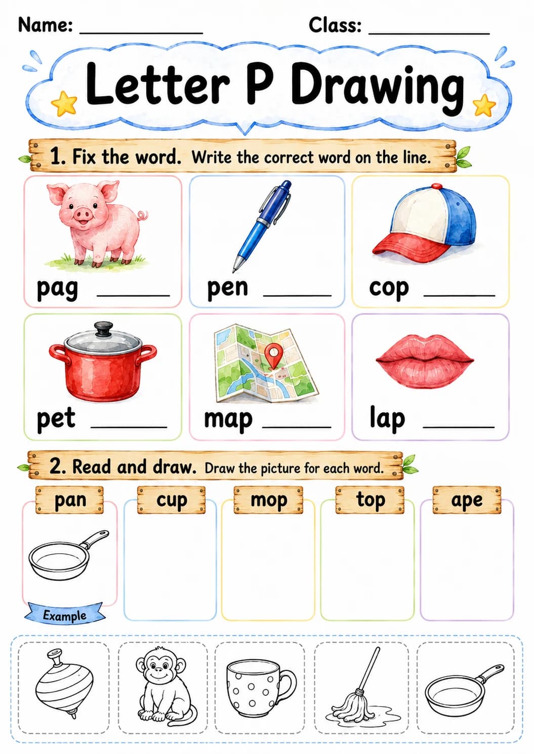Letter P Phonics Worksheets Pack page 5 printable worksheet preview