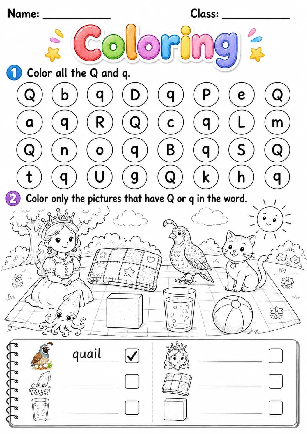 Letter Q Phonics Worksheets Pack page 9 printable worksheet preview