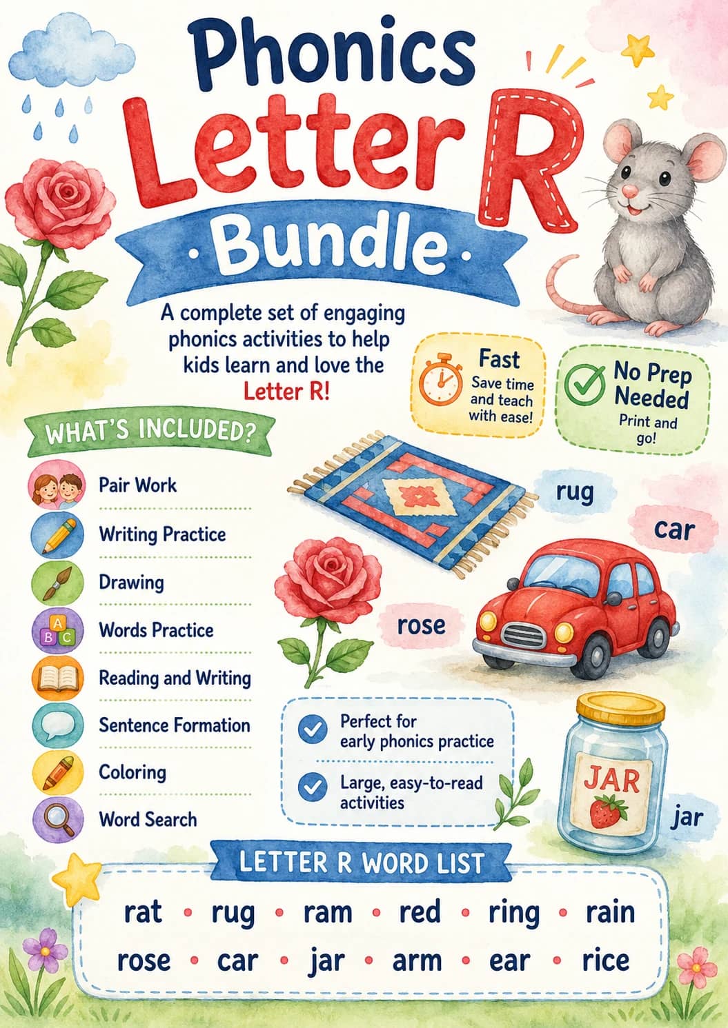 Letter R Phonics Worksheets Pack printable worksheet pack preview from KiwiBee
