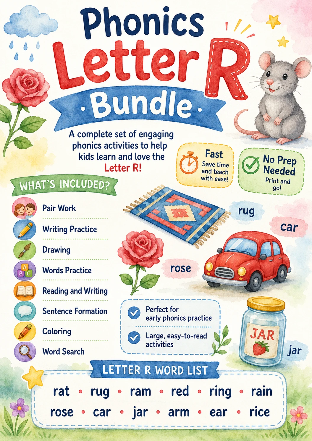 Letter R Phonics Worksheets Pack printable worksheet pack preview from KiwiBee