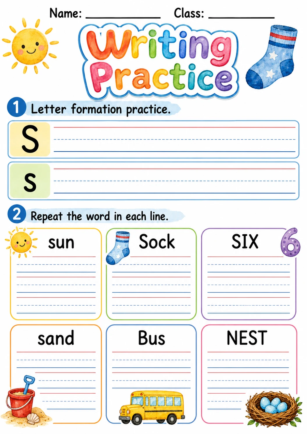 Letter S Phonics Worksheets Pack page 4 printable worksheet preview