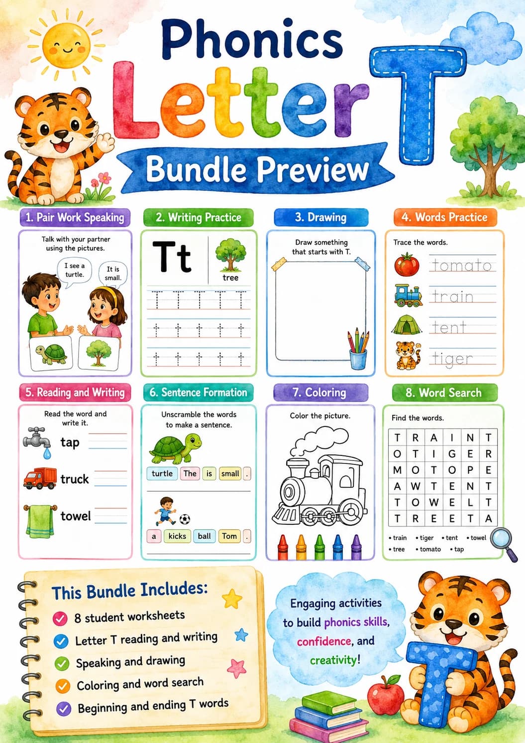 Letter T Phonics Worksheets Pack page 2 printable worksheet preview