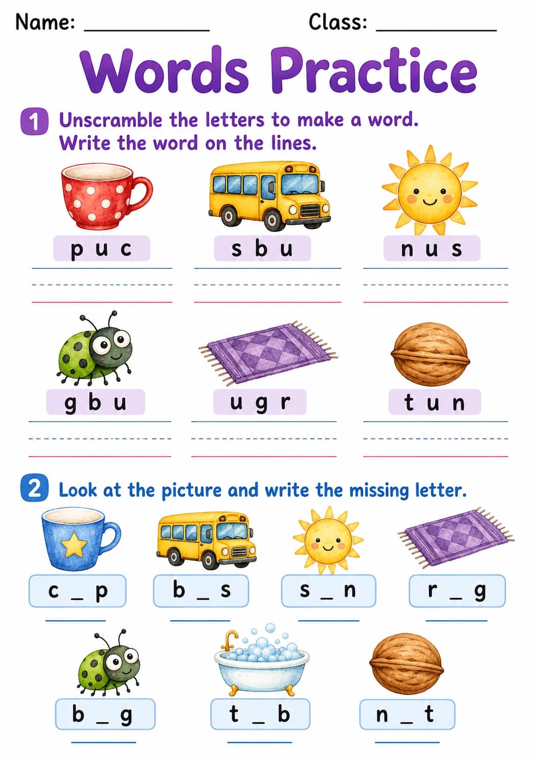 Letter U Phonics Worksheets Pack page 6 printable worksheet preview