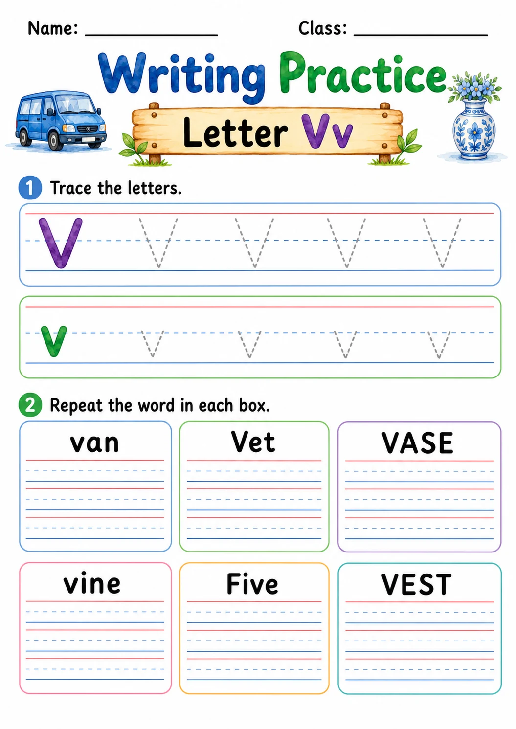 Letter V Phonics Worksheets Pack page 4 printable worksheet preview