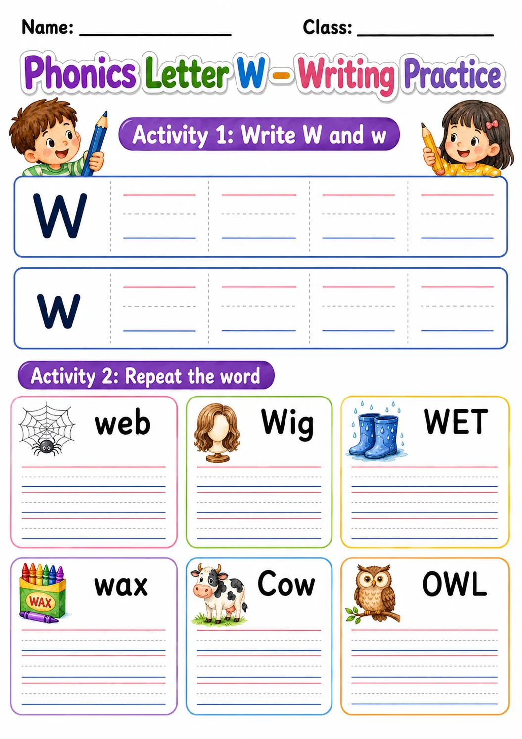 Letter W Phonics Worksheets Pack page 4 printable worksheet preview