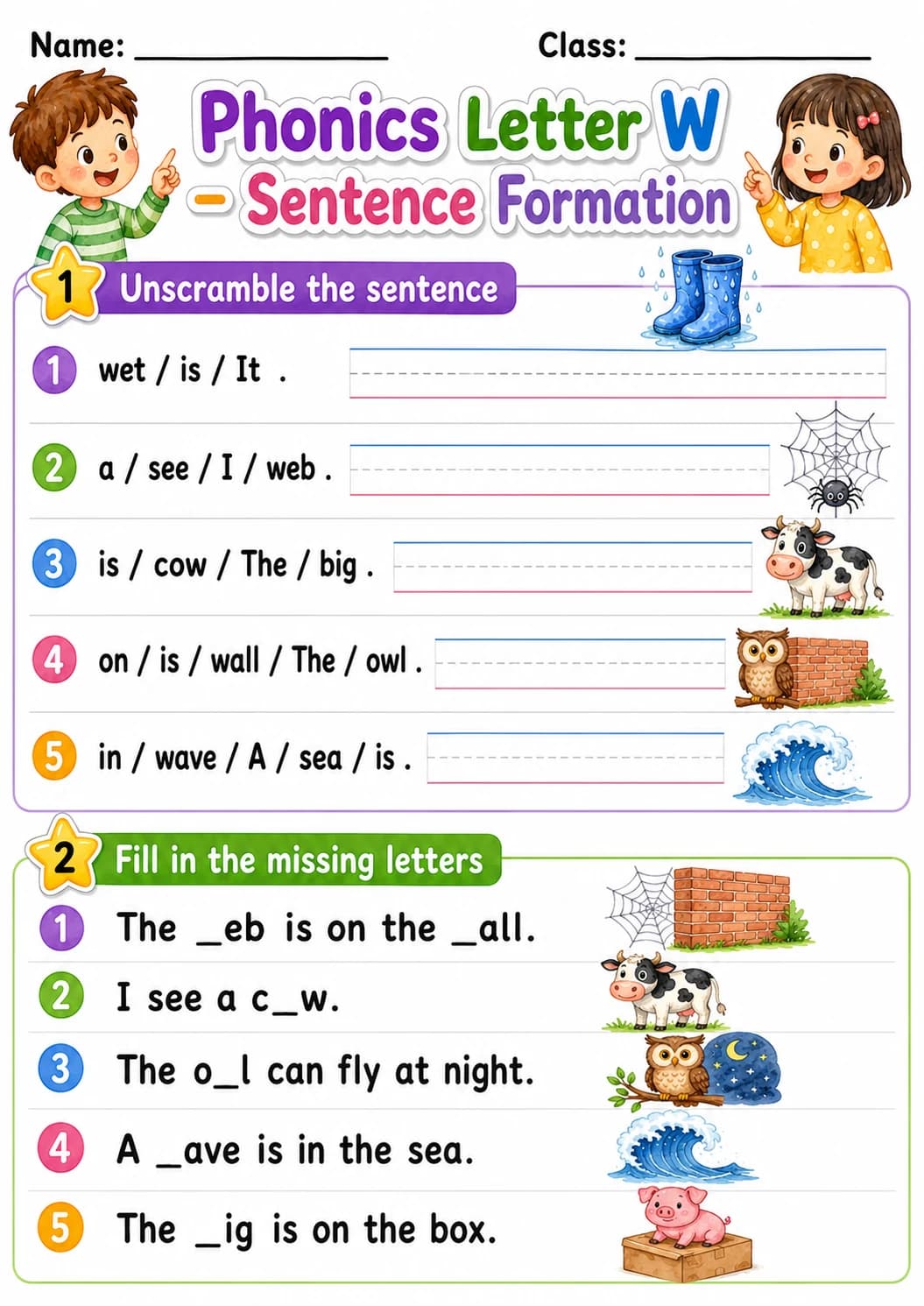Letter W Phonics Worksheets Pack page 8 printable worksheet preview