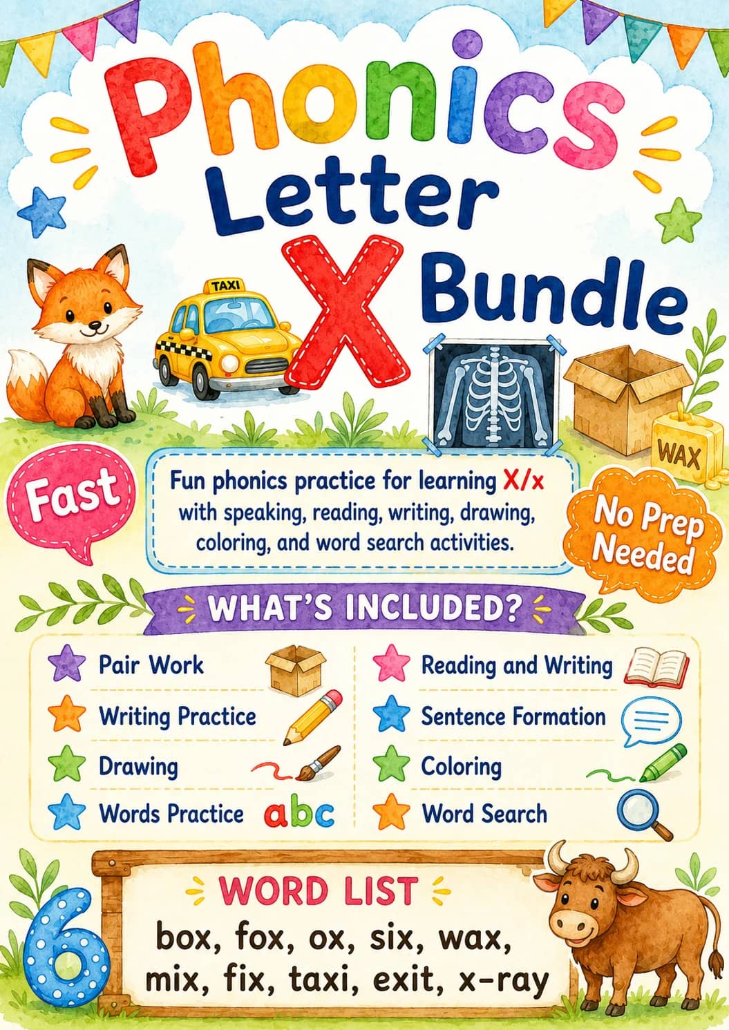 Letter X Phonics Worksheets Pack printable worksheet pack preview from KiwiBee