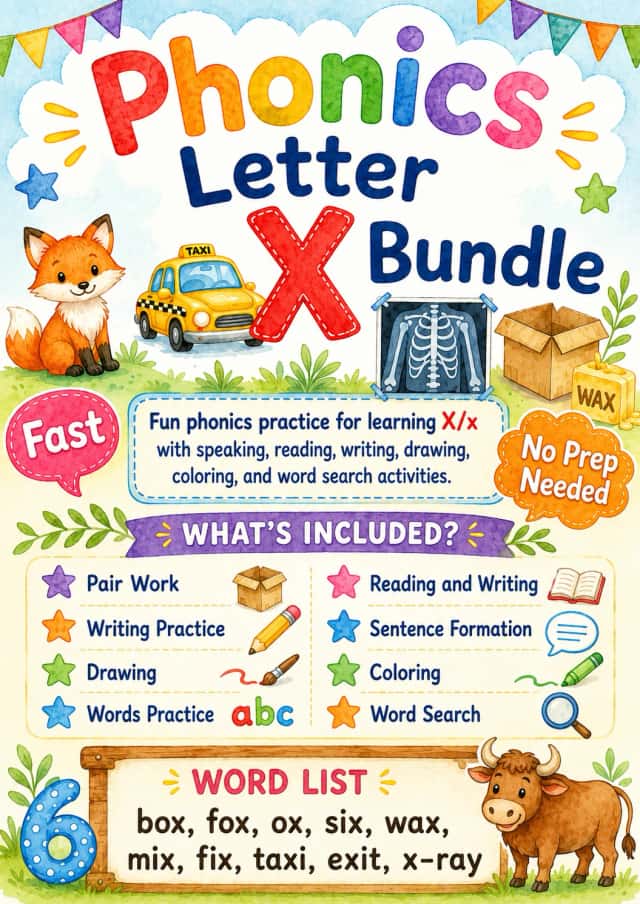 Letter X Phonics Worksheets Pack