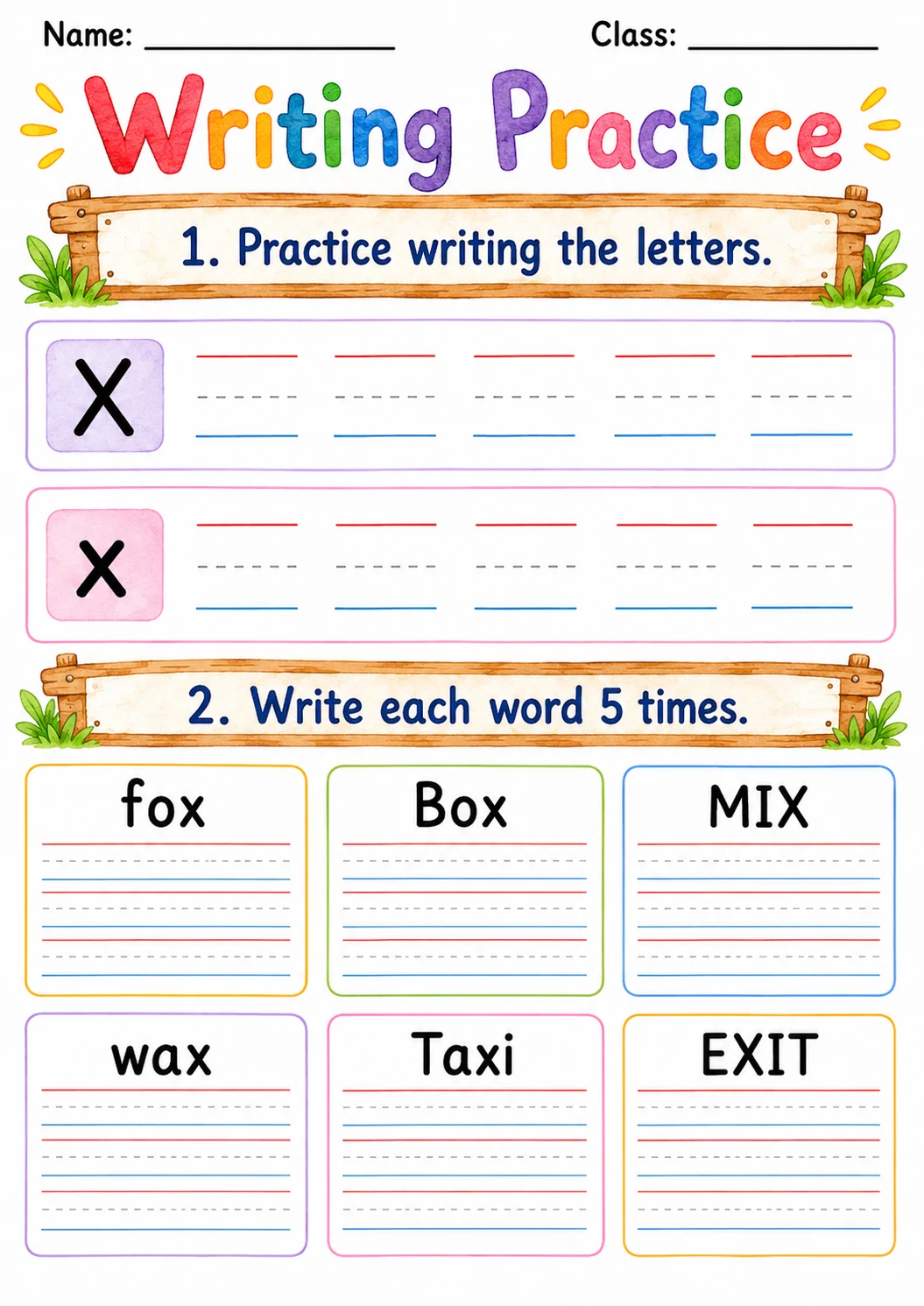 Letter X Phonics Worksheets Pack page 4 printable worksheet preview