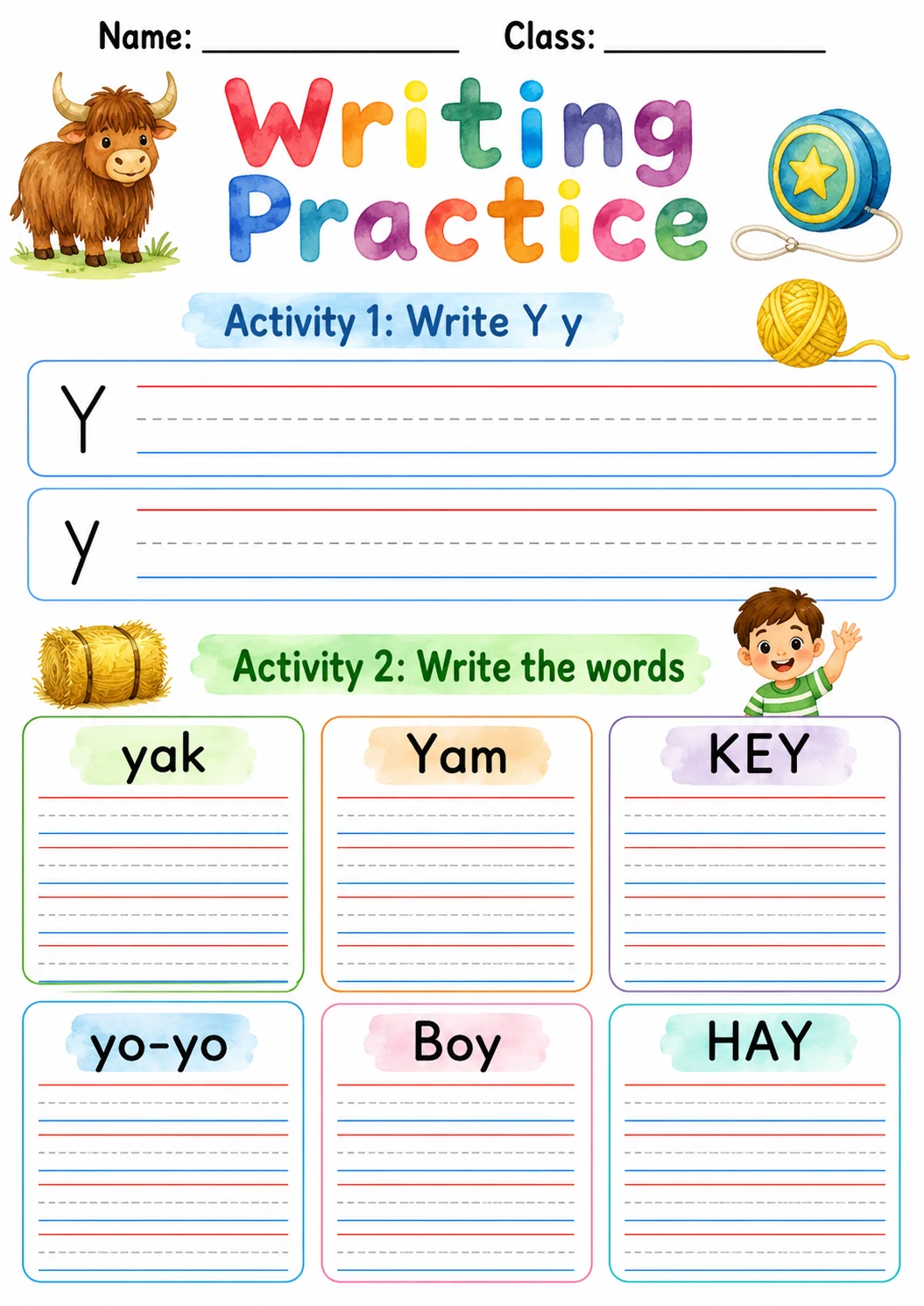 Letter Y Phonics Worksheets Pack page 4 printable worksheet preview