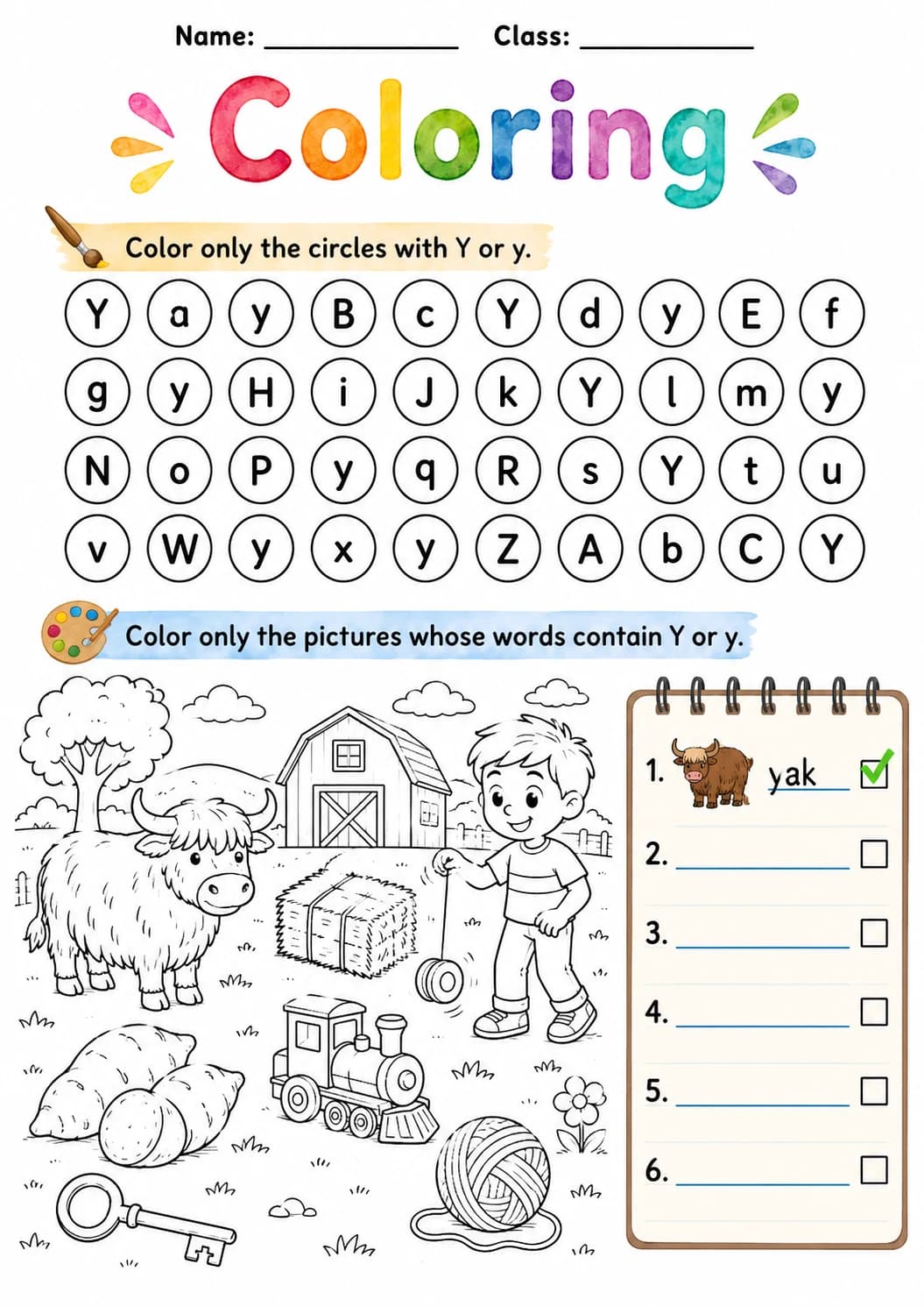 Letter Y Phonics Worksheets Pack page 9 printable worksheet preview