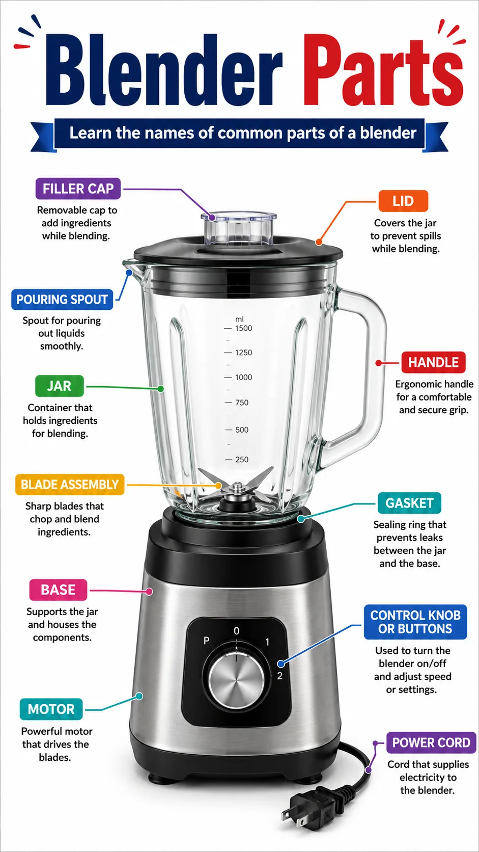 Blender Parts Infographic printable English vocabulary infographic preview from KiwiBee